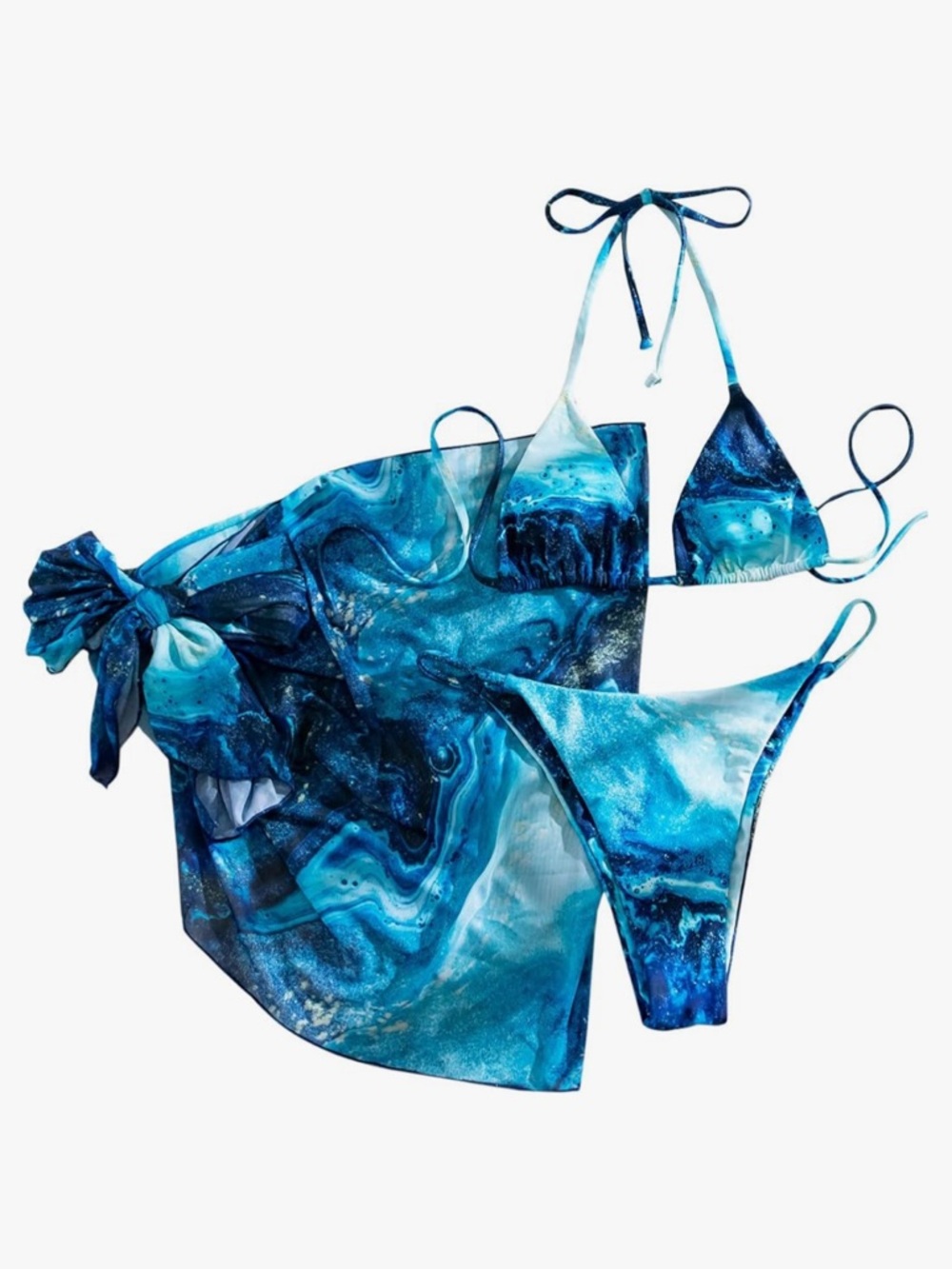 Blue Triangle Bikini Set with Sarong 🌊👙